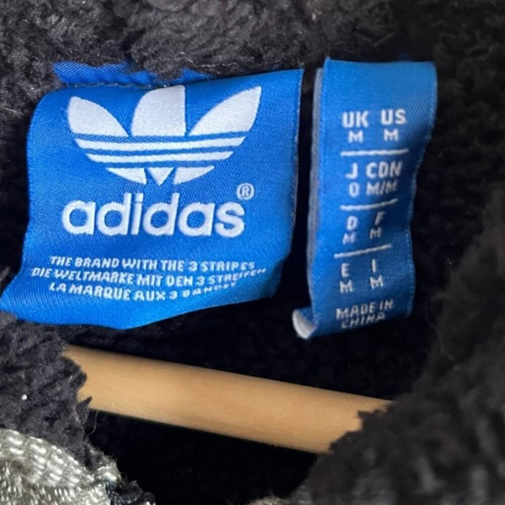 Adidas Sherpa Lined Zip Up Hooded Jacket Medium Green Chevron - Picture 11 of 15